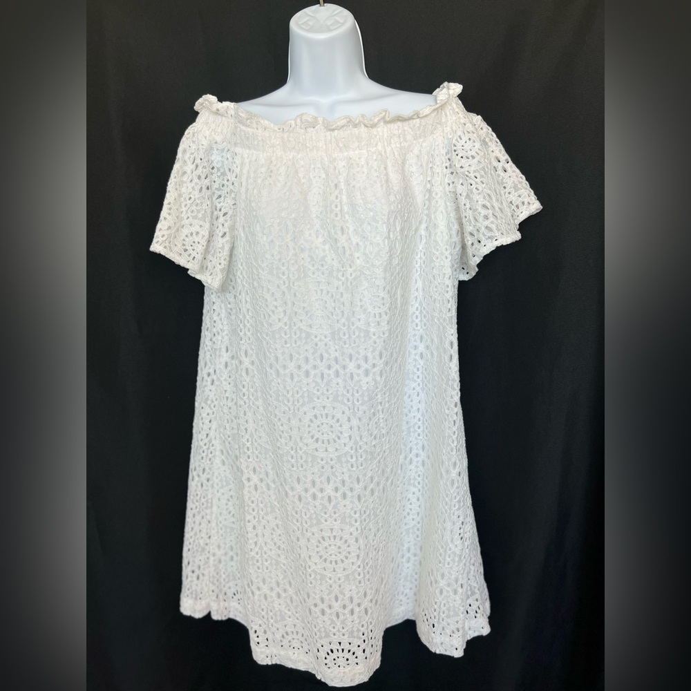 🤍 EUC A.N.A White Eyelet Off-Shoulder Dress | Women’s Large